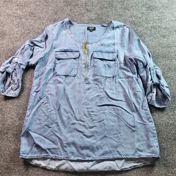 Jones New York Signature Chambray Tunic Top, Roll Tab Sleeve, Women's Size M - Picture 2 of 9
